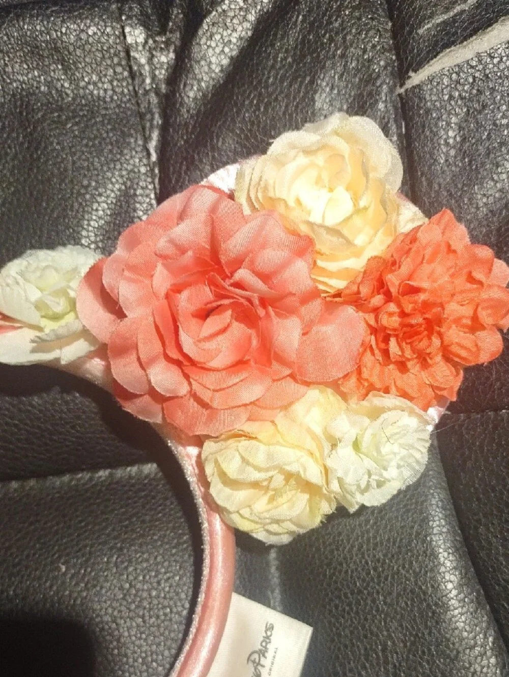 Disney Parks Floral Mouse Ear Headband - Coral & Cream